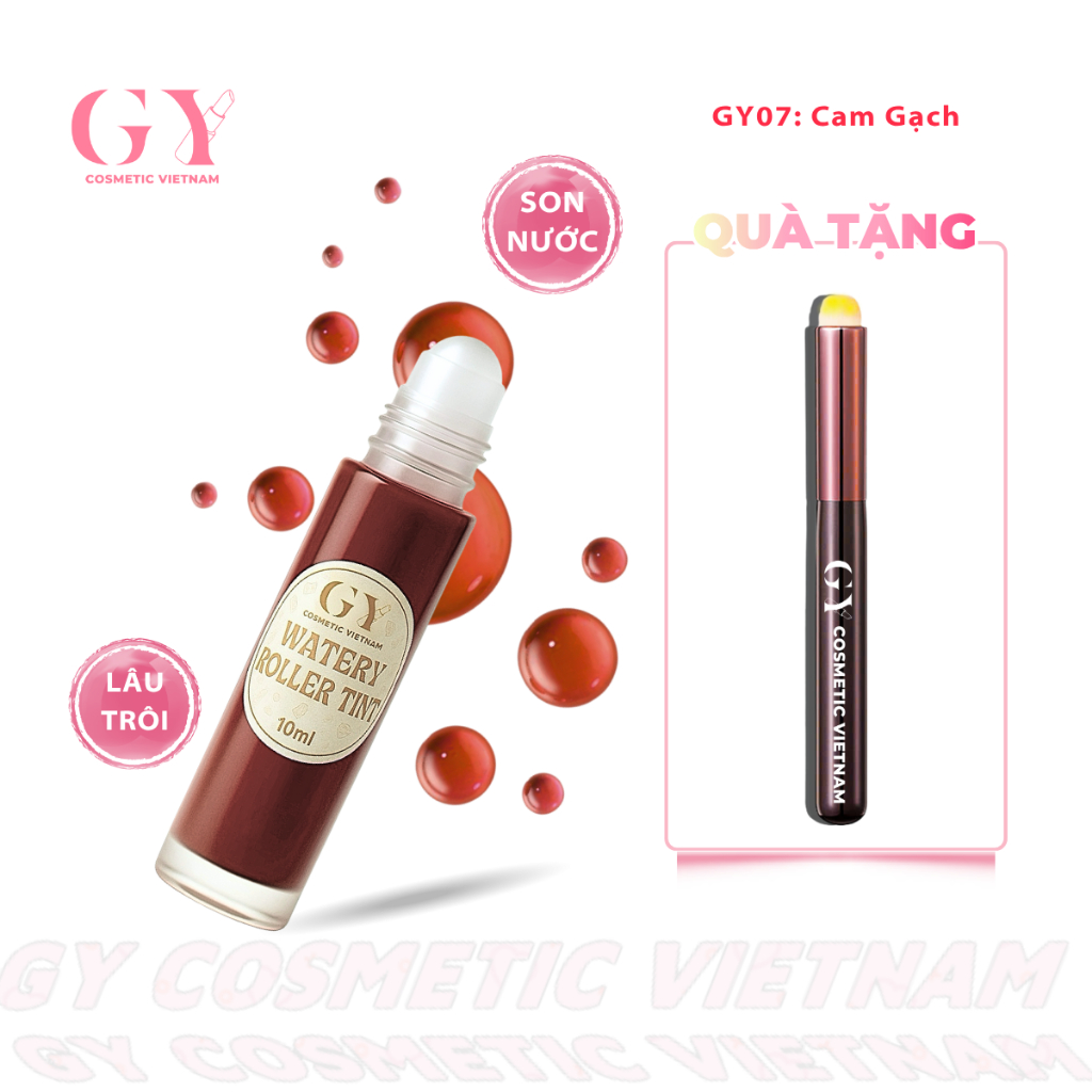 Son Tint Lì Bi Lăn Watery Roller Tint GY Cosmetic, Màu GY07 Cam Gạch, Nhẹ Môi, Lâu Trôi, 10ml