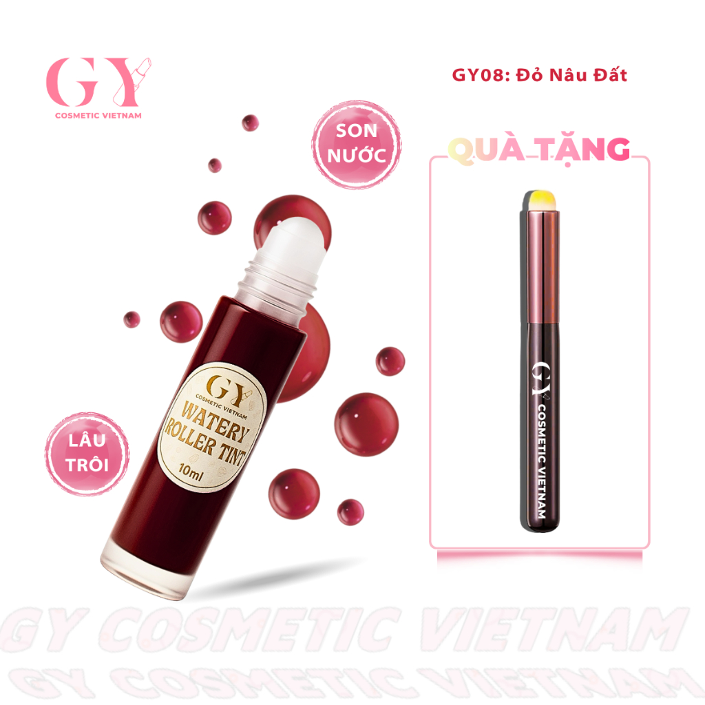 Son Tint Lì Bi Lăn Watery Roller Tint GY Cosmetic, Màu GY08 Đỏ Nâu Đất, Nhẹ Môi, Lâu Trôi, 10ml