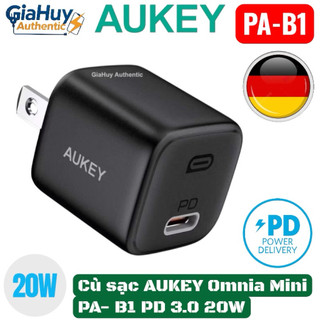 Củ sạc nhanh aukey pa-b1 omnia mini pd 20w, chân cắm dẹt, cố định