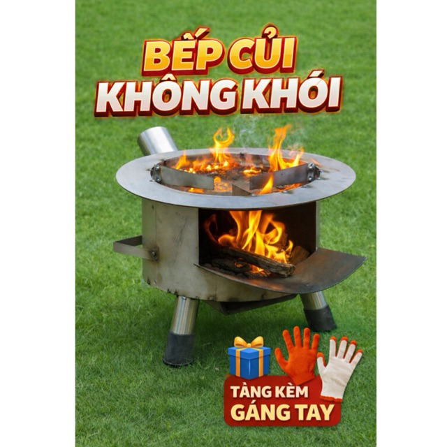 [ Tặng găng tay ] - Bếp củi thông minh Fh40 - Size lớn 40cm - Kèm tấm lót chống đen nồi