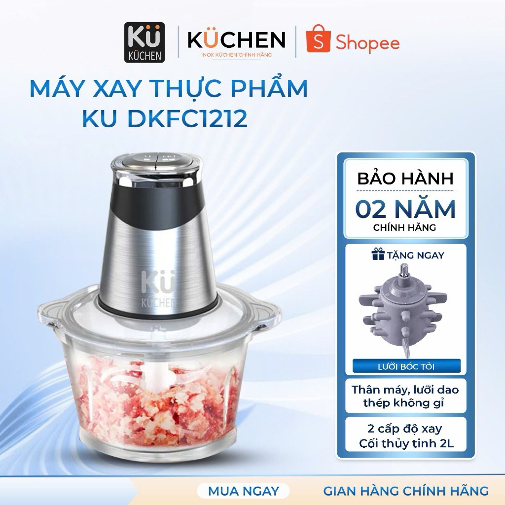 Máy Xay Thịt Đa Năng Kuchen DKFC1212 Lưỡi Dao Inox Kép 304, Công Suất Lớn, Xay Thực Phẩm Đa Năng