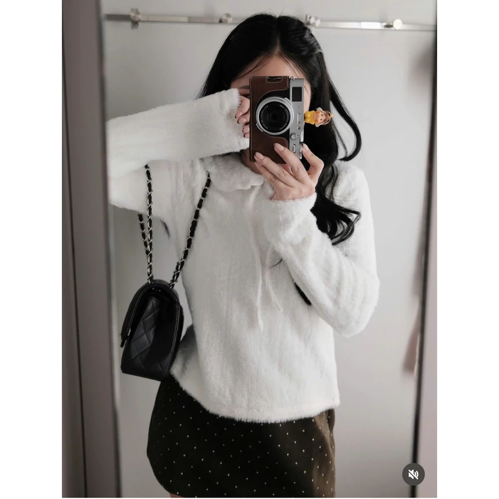 (Hàng Sẵn L1) Áo Thun Lông Mịn Cổ Bèo Nơ Tiểu Thư”Serena White” – Form Xinh Chuẩn Hàn dành Cho Nữ | BigBuy360 - bigbuy360.vn