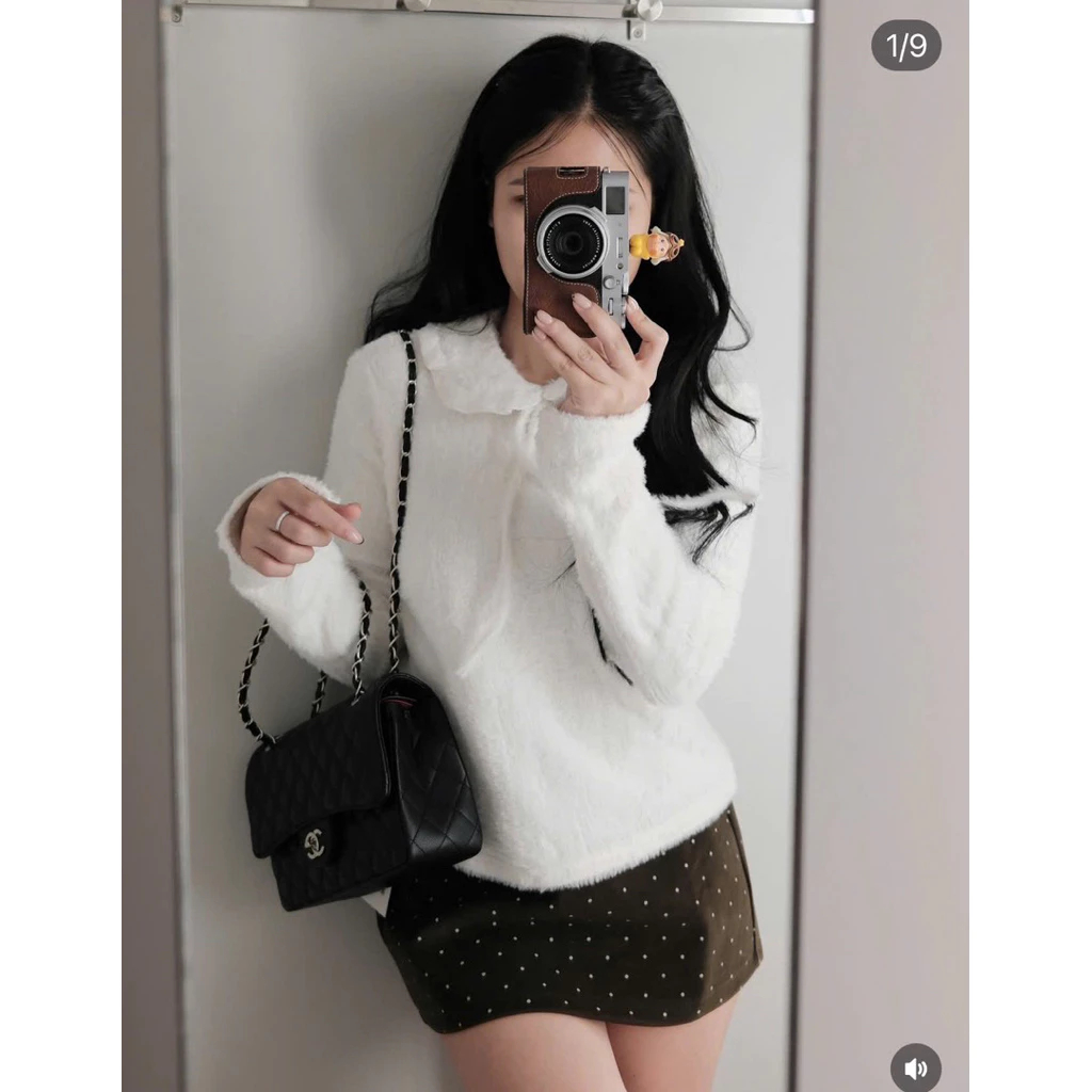(Hàng Sẵn L1) Áo Thun Lông Mịn Cổ Bèo Nơ Tiểu Thư”Serena White” – Form Xinh Chuẩn Hàn dành Cho Nữ | BigBuy360 - bigbuy360.vn