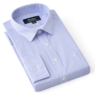  Áo Sơ Mi Nam Công Sở Trung Niên Thương Hiệu Anton Họa Tiết Caro Sọc Xanh Trắng Nhỏ Dài Tay  - AC26 