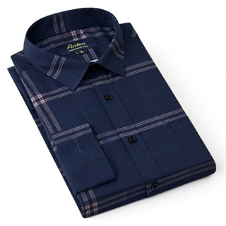  Áo Sơ Mi Nam Công Sở Trung Niên Thương Hiệu Anton Màu Xanh Than Họa Tiết Caro Sọc Nâu Dài Tay - AC28 