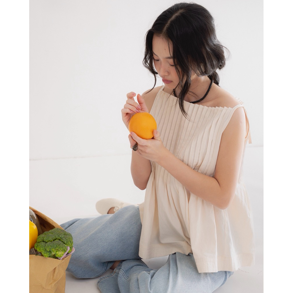 DOB - Áo kiểu cộc tay xếp li có nút điều chỉnh vai | Mince | | BigBuy360 - bigbuy360.vn