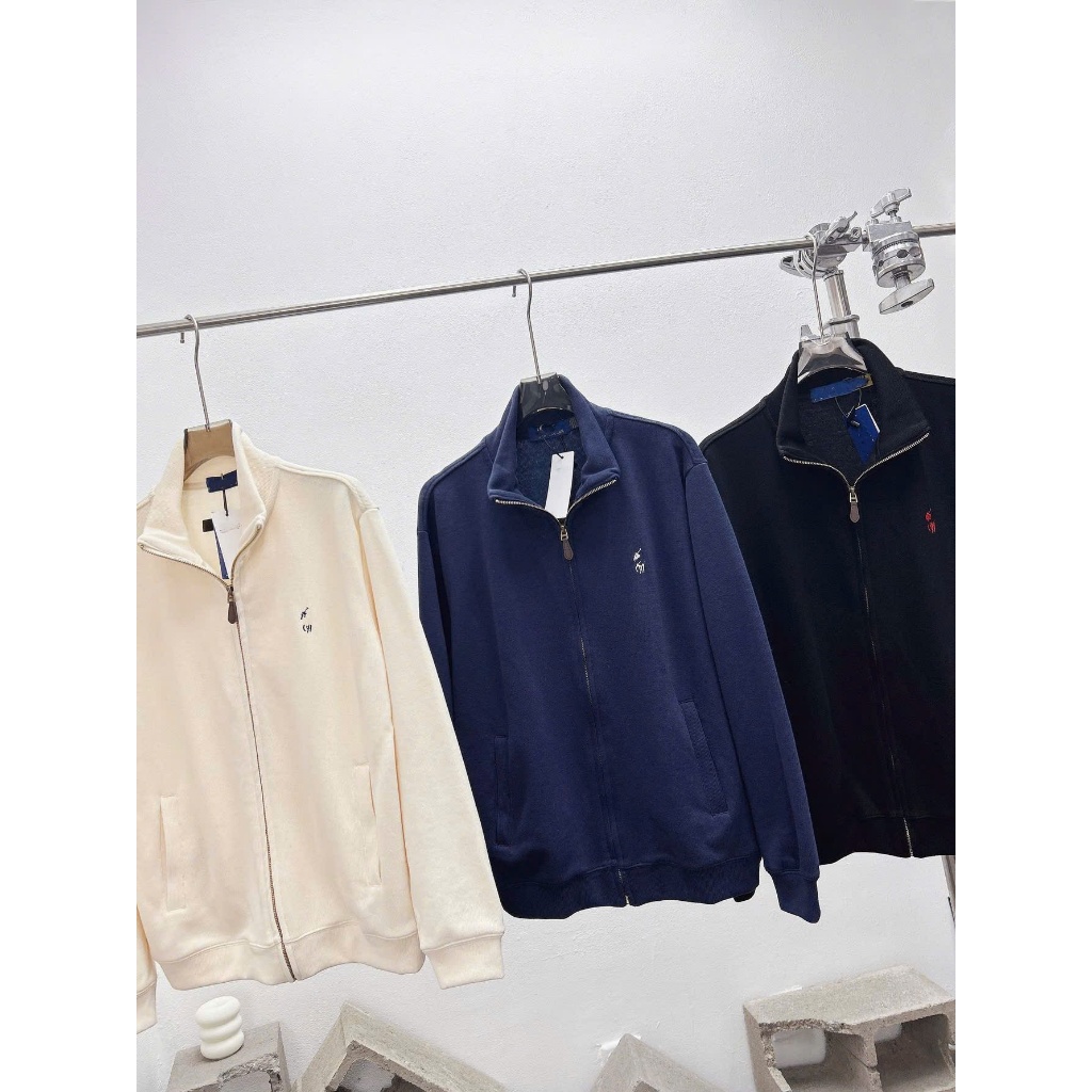 Áo Half Zip Sweater Rap Lauren Cổ Bẻ Thêu Ngựa Vải Nhung Tăm Quarter Zip Form Âu Regular Fit