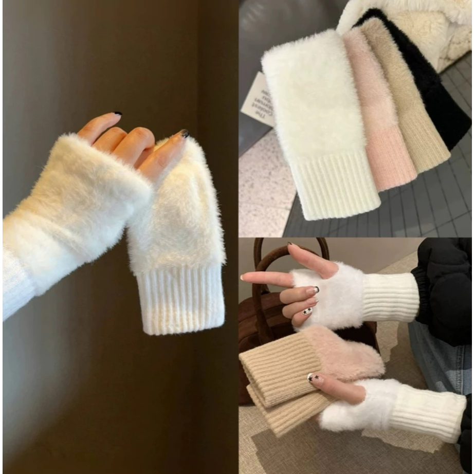 Găng tay FEVER STUDIO len lông cao cấp hở ngón giữ ấm mùa đông phù hợp du lịch đi tuyết hot trend th
