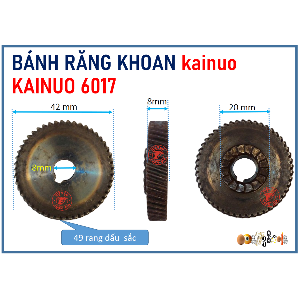 KAINUO 6017 - NHÔNG KHOAN KAINUIO MÃ 6017 (8 - 42 - 49R / ) BÁNH RĂNG KHOAN 6017 bb