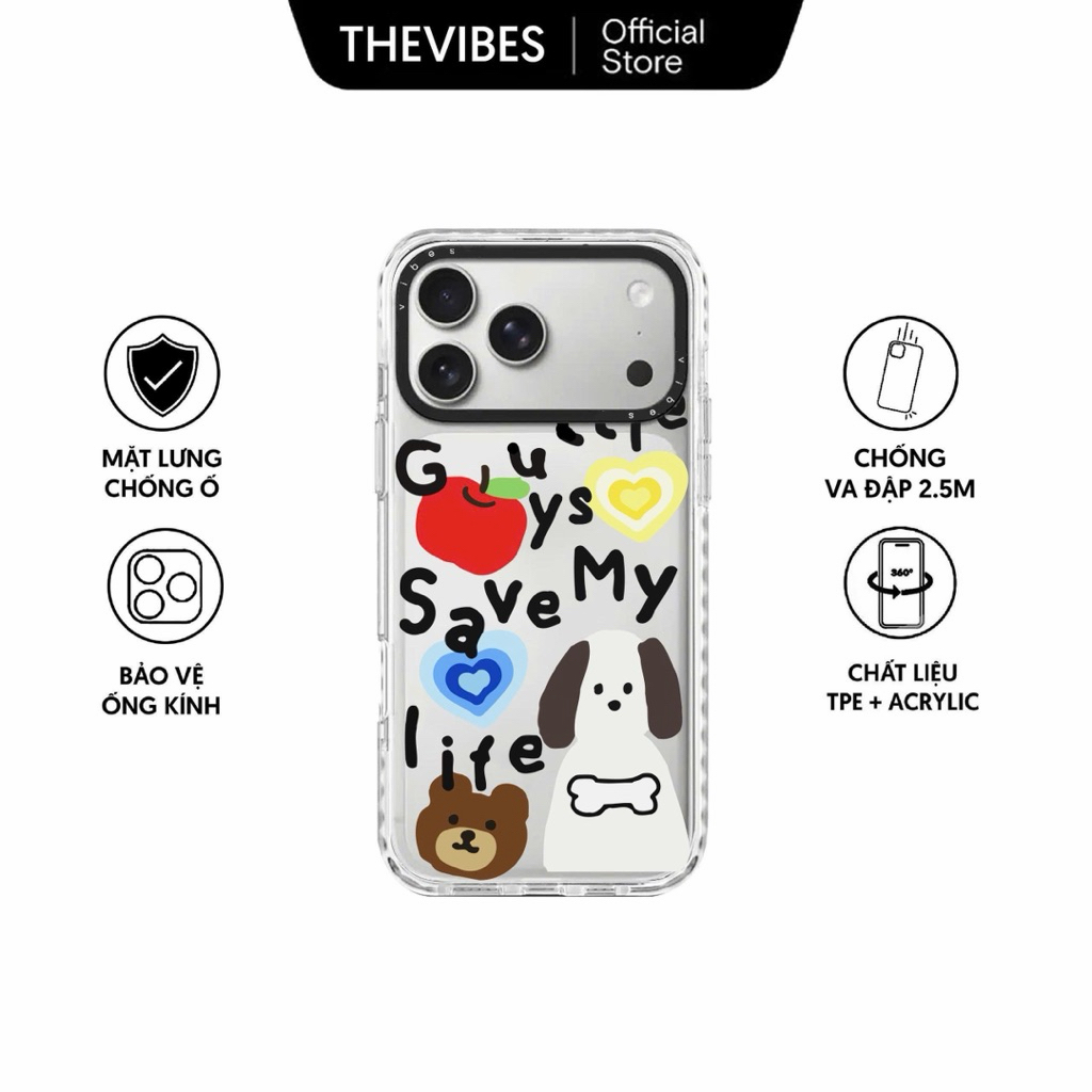 Ốp Lưng Iphone Cứng Trong Viền Trắng Chống Va Đập 2.5M THEVIBES Lưng Chống Ố Liitle Guys Save My Liv