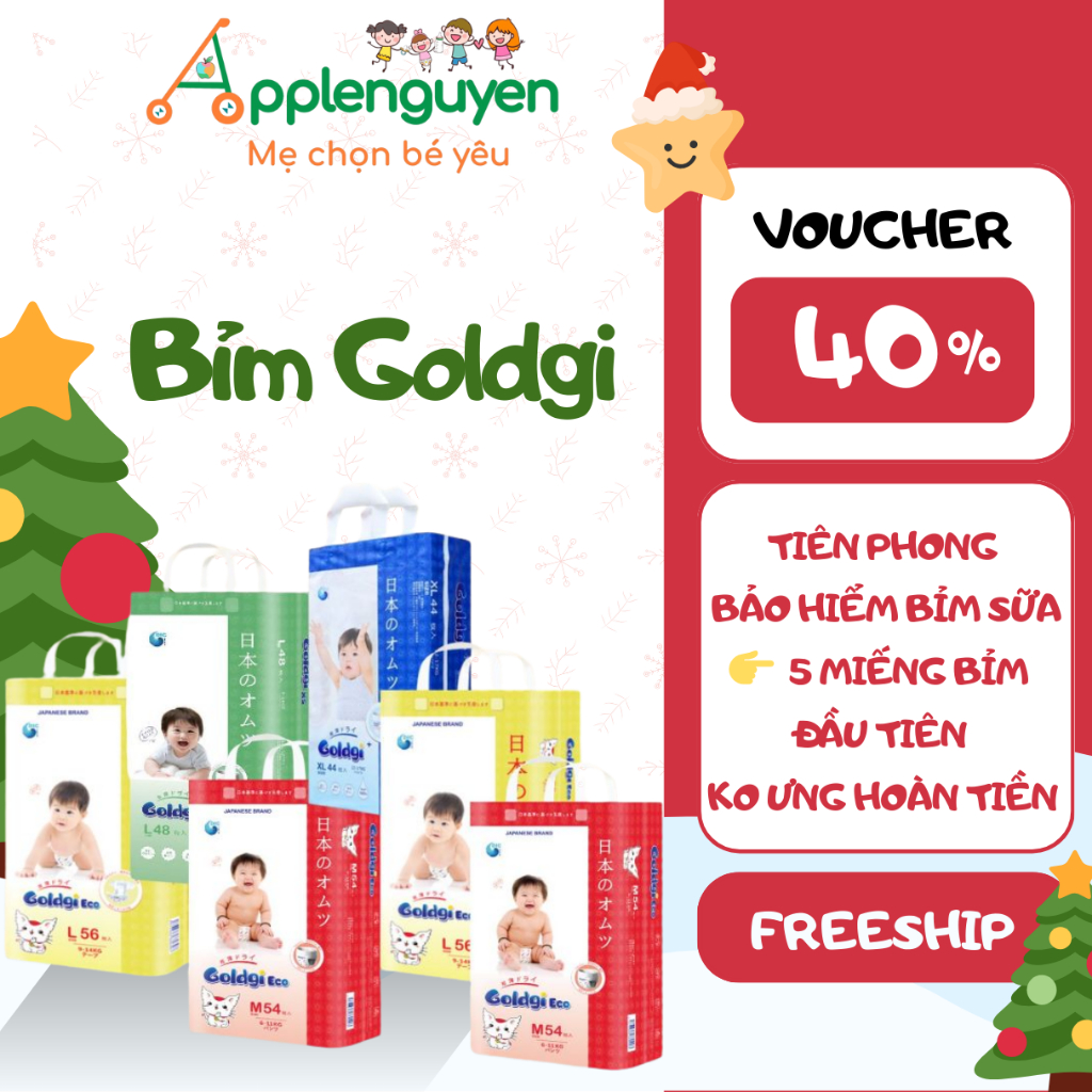   KO QUÀ  Bỉm Goldgi Cao Cấp  X5  ECO Đủ Size Cho Bé XL44 L48 XXL32 | Applenguyen94 