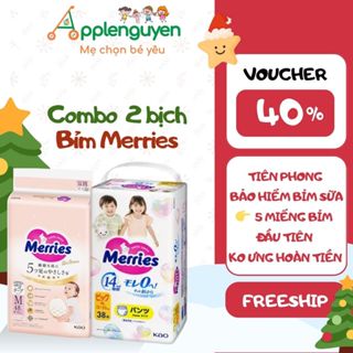 COMBO 2 BỊCH Tã/ Bỉm Quần/ Dán Merries Nội Địa NB82/S76/M60/M58/L50/XL44/xxl28