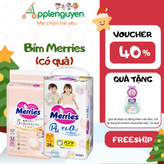   CÓ QUÀ  Bỉm Merries Nội Địa Nhật Dán Quần đủ Size NB72 S60 M54 L50 XL44 XXL28 I Applenguyen94 
