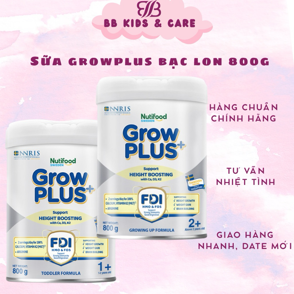Sữa bột Nutifood Grow Plus Bạc Lon 800g 1+,2+