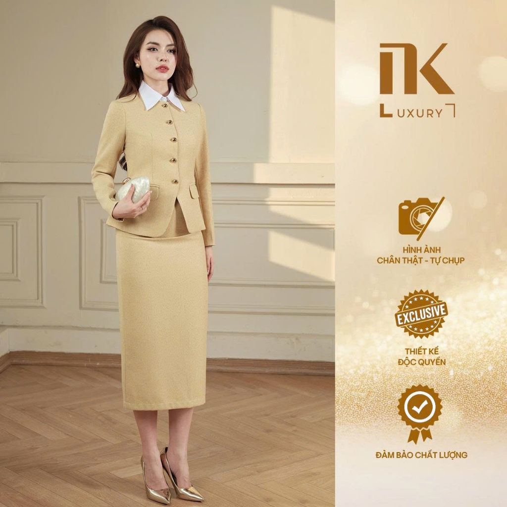 Set Fiona Áo Khoác Phối Chân Váy Bút Chì Dài Thời Trang Công Sở NK Luxury Thanh Lịch Sang Trọng Tôn 