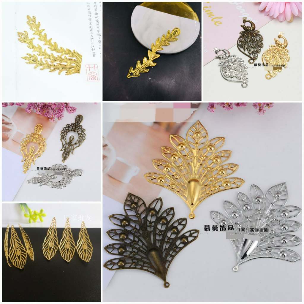 Phiến kim loại hình chim công,đuôi công nhiều mẫu, Nguyên liệu làm trang sức Cổ Trang, Nguyên liệu DIY