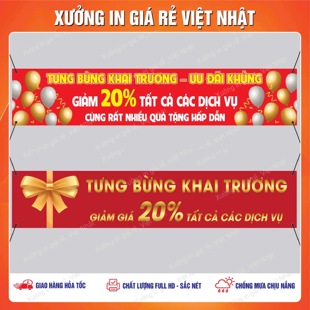 Băng rôn treo Khai Trương in Theo yêu cầu, Kích thước, Tên, Nội dung tùy ý_In Lấy ngay