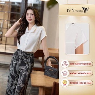 Áo sơ mi lụa tay liền, áo sơ mi nữ ngắn tay IVY moda MS 16B0354