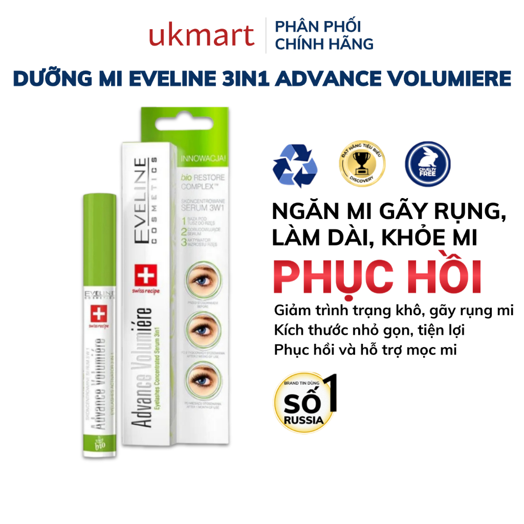 Tinh Chất Dưỡng Mi Dài Mi Ngăn Rụng 3 Trong 1 EVELINE Advance Volumiere 10ml