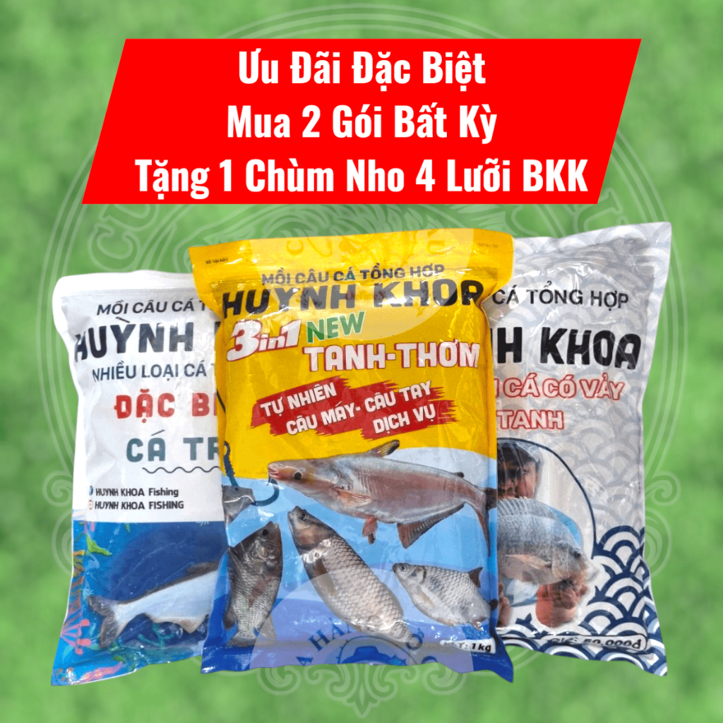 Mua 2 Gói Tặng 1 Nho 4 BKK - Mồi câu cá tổng hợp Huỳnh Khoa đủ vị (Hàng chính hãng) gói 1kg