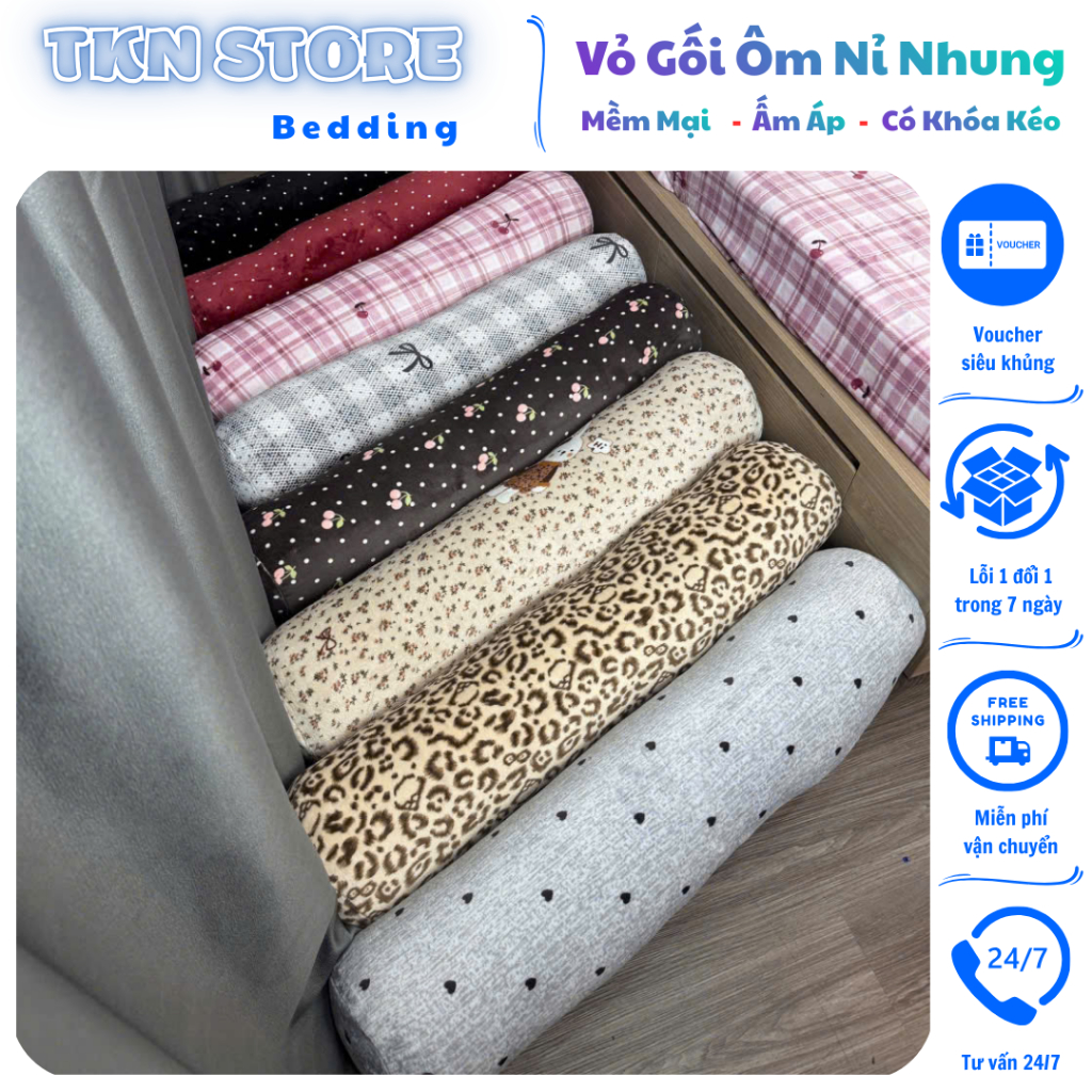 Vỏ Gối Ôm Nỉ Nhung Sữa 35x100cm, Chất Liệu Vải Mềm Mại Ấm Áp - Gối Ôm Có Khóa Kéo Tiện Lợi