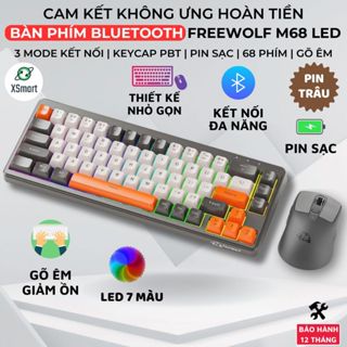  Bộ Bàn Phím Và Chuột Bluetooth FreeWolf M68 LED Pro Gõ Siêu Êm Pin Sạc Keycap PBT Cho Pc Lap 