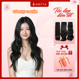  Set Tóc Giả Kẹp Phím 3 Mảnh ARETTA  KHÔNG QUÀ   Dáng Xoăn Sóng Nước Dáng Thẳng Xoăn Sóng Lơi Tóc Kẹp Phím 45cm - 55cm 