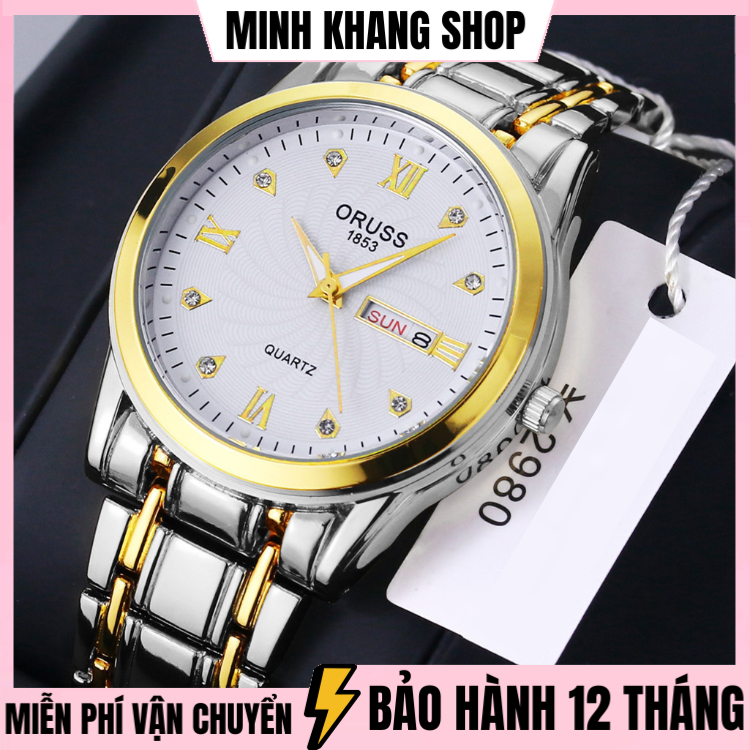 Đồng Hồ Đeo Tay Nam ORUSS Mặt Đính Đá ,  Dây Thép Không Gỉ, Chống Nước , Bảo Hành 12 Tháng