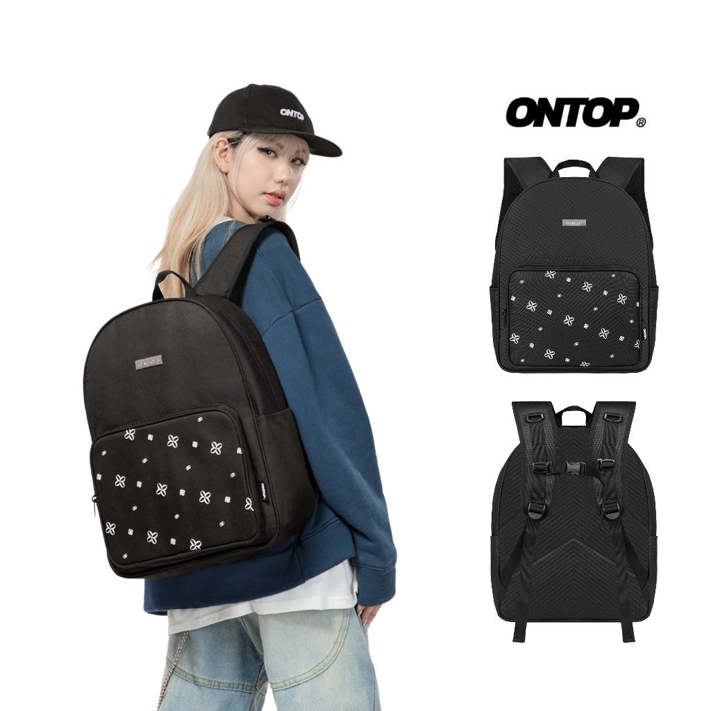 Balo họa tiết canvas local brand ONTOP nhiều ngăn đựng vừa laptop 14.3inches màu đen Level backpack 