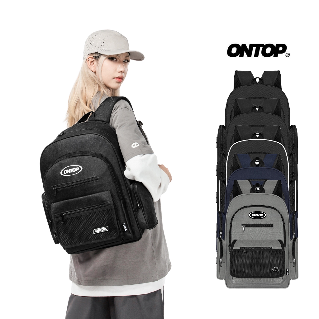 Balo đi học nhiều ngăn vải canvas ONTOP đựng vừa laptop 15.6 inches màu đen local brand Mesh Backpac