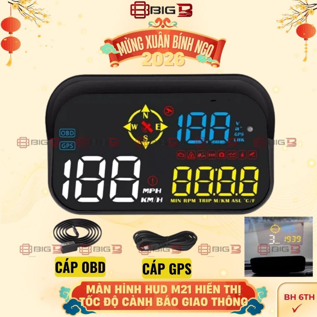 Màn Hình Hắt Kính HUD M7 / M21 Hiển Thị Tốc Độ Cảnh Báo Giao Thông Giọng Tiếng Việt Cắm Cổng OBD2 + 