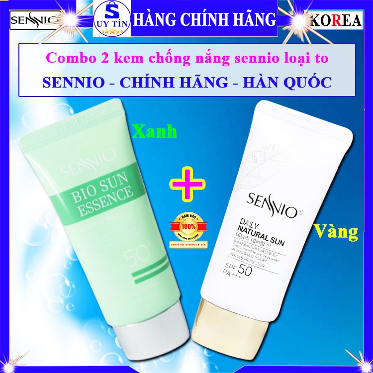 COMBO 2 kem chống nắng sennio nắp vàng kem chống nắng sennio xanh lá kcn sennio hàn quốc chính hãng