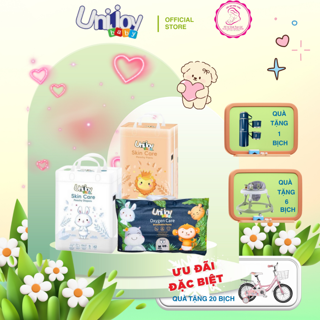 Unijoy Bỉm Cao Cấp Skin Care & Oxygen Care – Siêu Êm Mỏng Thấm Hút 5D Chống Hăm Cho Bé