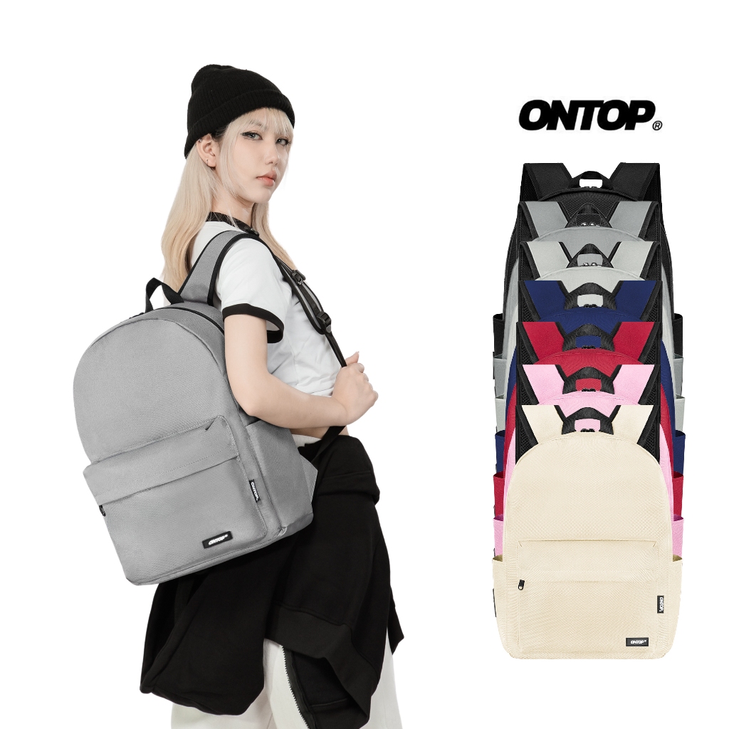 Balo đi học basic nam nữ ONTOP vải canvas đựng vừa laptop 14inches màu đen local brand Casual | O-P5