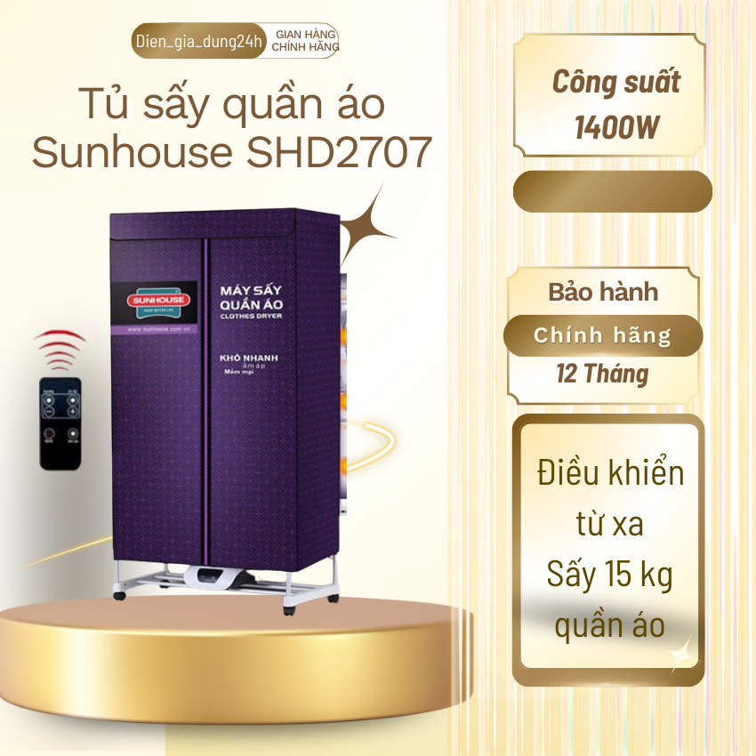 Tủ Sấy Quần Áo Sunhouse SHD2702-2707 , Sấy 15kg Quần Áo, Công Suất 1500W