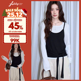  Sét áo thun dài tay nữ REDSHOP phối dây thắt nơ cách điệu chất thun mềm co giãn phong cách Hàn Quốc 308035 