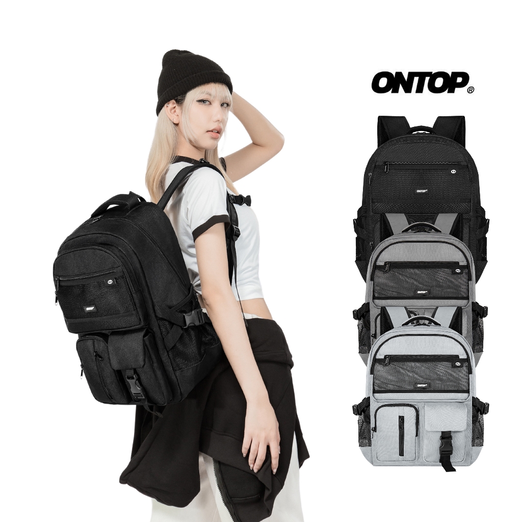 Balo đi học nam nữ ONTOP nhiều ngăn đựng vừa laptop 15.6inch vải canvas màu đen, xám Concord Backpac