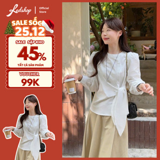  Áo sơ mi nữ dài tay thiết kế buộc nơ eo Red Shop 308002 áo sơ mi ttrắng tay bồng cột nơ eo chất kaki chéo hàn 