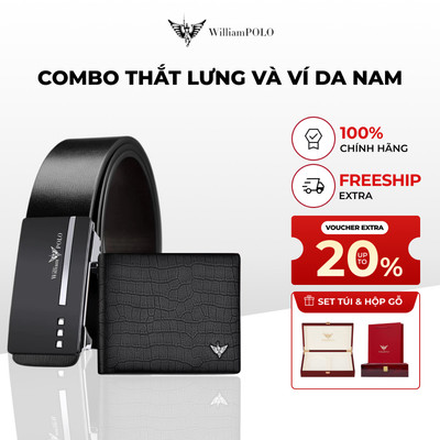 Combo ví và thắt lưng nam da cao cấp WILLIAMPOLO chính hãng thiết kế tỉ mỉ sang trọng kèm túi và hộp gỗ