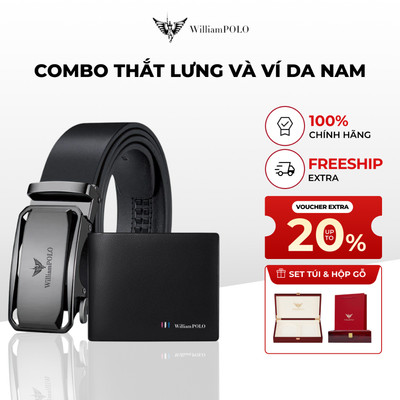 Combo ví và thắt lưng nam da cao cấp WILLIAMPOLO chính hãng, thiết kế sang trọng kèm túi và hộp gỗ POLO2675