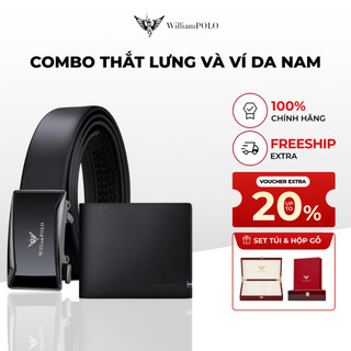   Quà tặng Cao cấp  Combo ví và thắt lưng nam chất liệu da bò Williampolo cao cấp chính hãng kèm hộp đựng túi xách 20953 