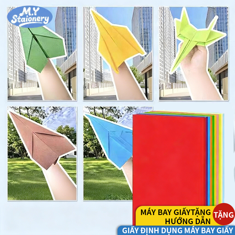M.Y Giấy Định Dùng Máy Bay Giấy - Giấy Origami Nhật Bản Cao Cấp 100Tờ Đủ Màu Kèm Sách Hướng Dẫn Dành