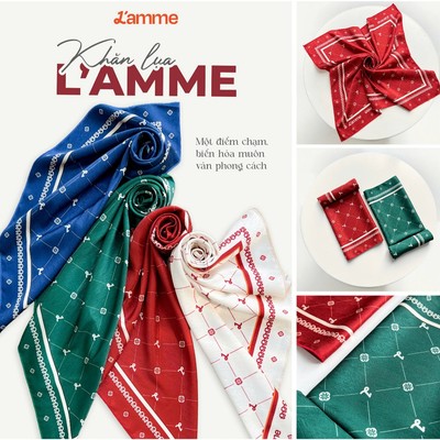 Khăn lụa thiết kế L'AMME, khăn choàng vuông phối đồ cao cấp in logo L'amme mềm mại