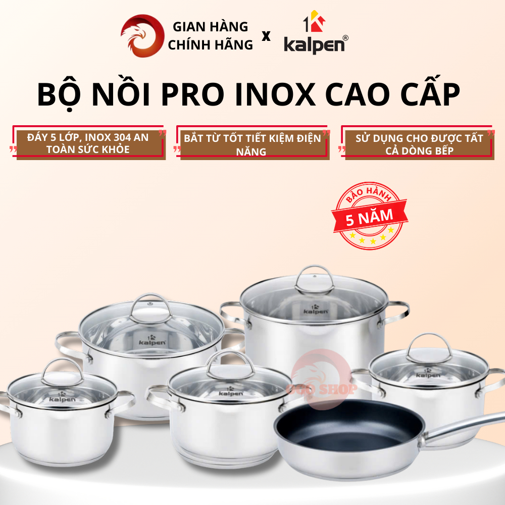 Bộ Nồi Inox 5 Đáy Kalpen L1Pro,L2Pro 4 Món, Chảo Chống Dính, An Toàn Sức Khỏe, Kalpen Lermat L2Pro.