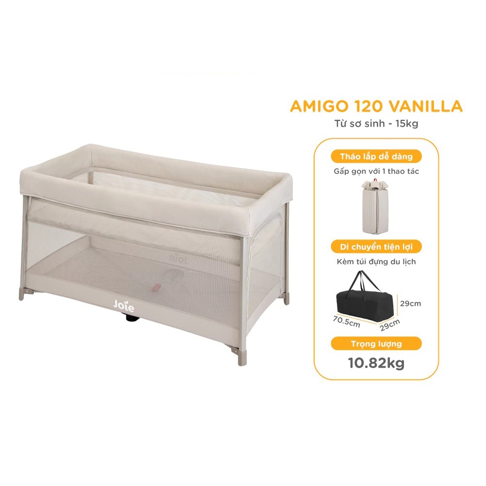 Giường cũi cho bé Joie Amigo 120 Vanilla & Amigo Thunder dành cho bé từ sơ sinh đến 15kg