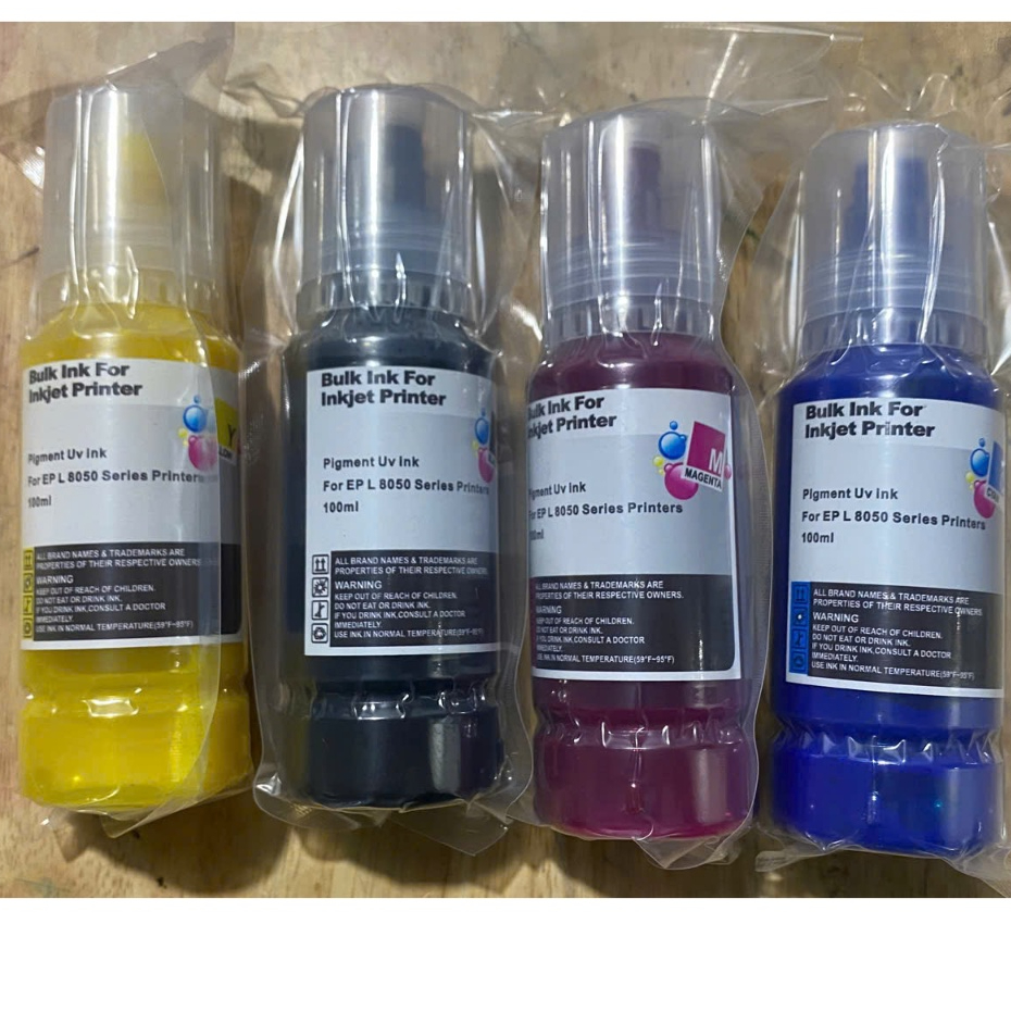 Bộ mực dầu Pigment uv 4 màu cho máy in Epson L1210,L3210,L3250,L1250,L1110,L3110,L3250.v.v.lắp đổ đa