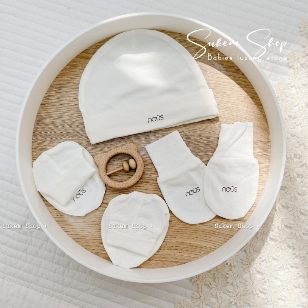 Set Phụ Kiện Sơ Sinh Nous Mũ Và Bao Tay Chân Cho Bé Từ 0-4 Tháng