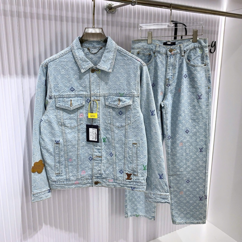 ⚜️[HÀNG CAO CẤP] - Set Bộ Quần Áo Bò Xanh Biển Nhạt Hoạ Tiết Thêu  - Áo Sơ Mi Bò Nam Nữ Cao Cấp Dlux