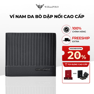Ví nam cao cấp WILLIAMPOLO chính hãng chất liệu da mềm mại hoạ tiết sọc sang trọng P24QB307