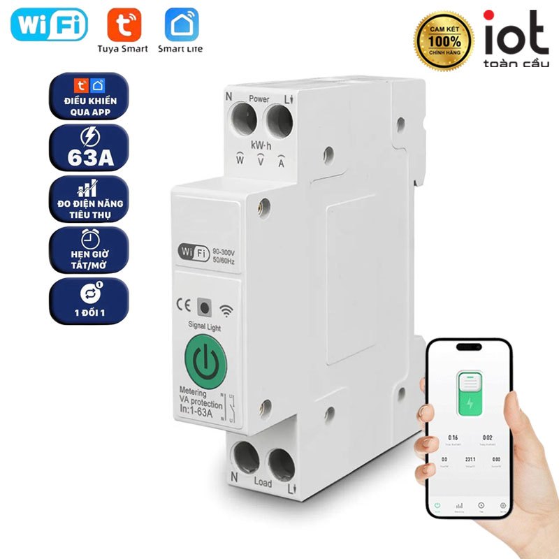 CB Aptomat đo điện Wifi Tuya 63A – Đo Điện Năng Thông Minh Qua App Tuya /Smartlife